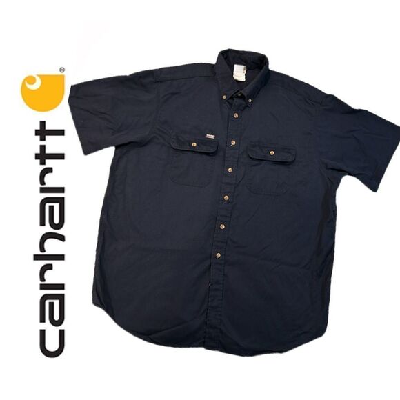 Carhartt Men’s VINTAGE 2001 Navy Blue Short Sleeve Work‎ Shirt - Size XL - Picture 1 of 2